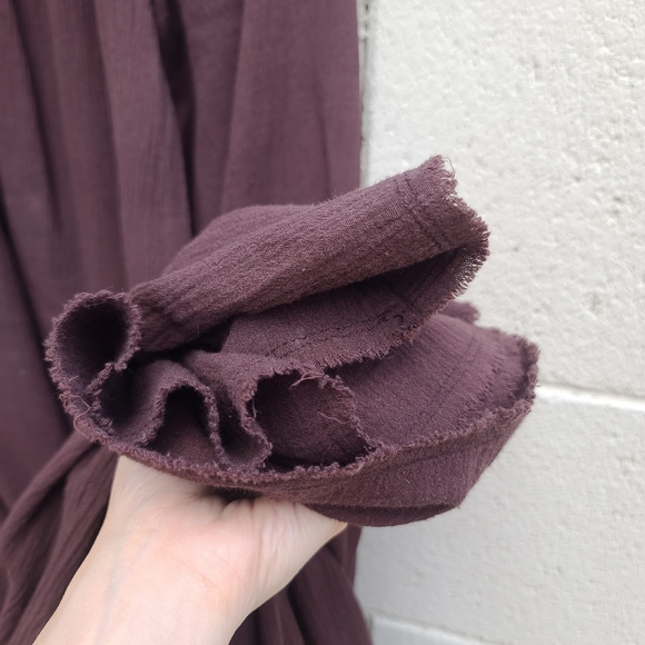 Raquel Allegra | Brown Cotton Gauze Long Sleeve Drop Waist Dress Size 3 ( XL ) - Picture 8 of 10